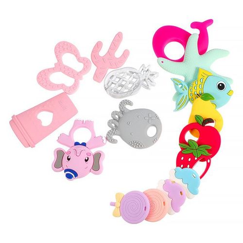 Tyry.hu 10pcs Silicone Teether Bpa Free Baby Teething Necklace Food Grade Infant Chewable Toys Cartoon Animal Baby Teether