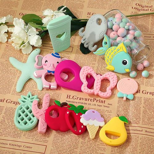 Tyry.hu 10pcs Silicone Teether Bpa Free Baby Teething Necklace Food Grade Infant Chewable Toys Cartoon Animal Baby Teether