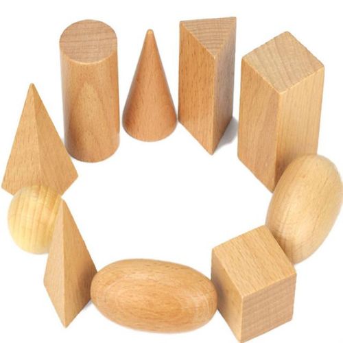 Wooden Geometric Solids 3-D Shapes Montessori Learning Education Math Toys Resources for School Home