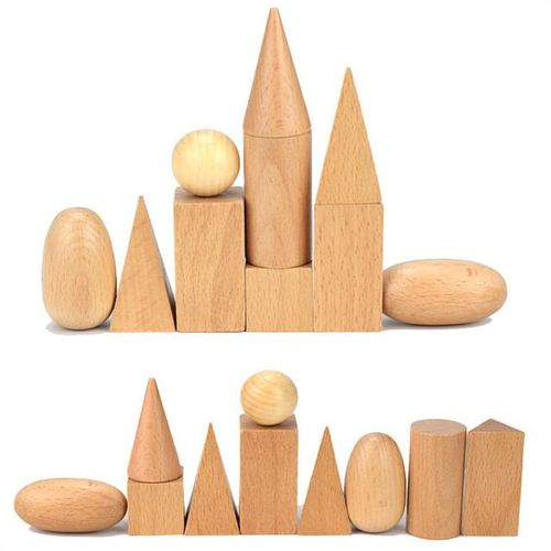 Wooden Geometric Solids 3-D Shapes Montessori Learning Education Math Toys Resources for School Home