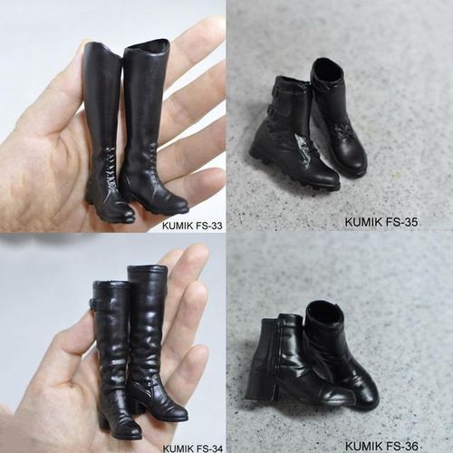 KUMIK Women Black Boots 1/6 Scale FS33 FS34 FS35 FS36 Female Hollow Inside Shoes Accessory for 12