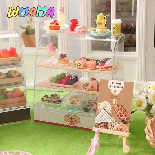 Hot 1:12 Scale Dollhouse Miniature Food Bakery Shop Cake Display Counter Bakery Cabinet Model Showcase Mini Snack Cabinet