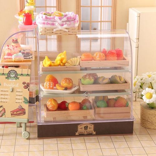 Hot 1:12 Scale Dollhouse Miniature Food Bakery Shop Cake Display Counter Bakery Cabinet Model Showcase Mini Snack Cabinet