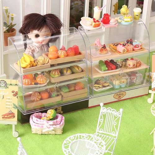 Hot 1:12 Scale Dollhouse Miniature Food Bakery Shop Cake Display Counter Bakery Cabinet Model Showcase Mini Snack Cabinet
