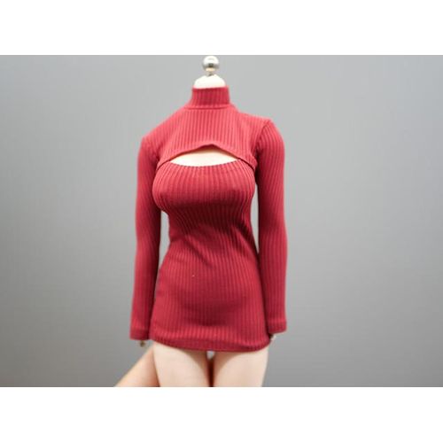 1/6 Female Ada Wong Turtleneck Red High Neck Long Sleeves Knit Bottoming Sweater Dress For 12Inch Action Figures Body