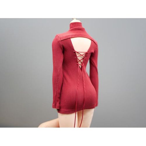 1/6 Female Ada Wong Turtleneck Red High Neck Long Sleeves Knit Bottoming Sweater Dress For 12Inch Action Figures Body