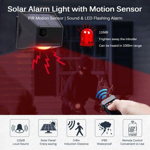 Motion Sensor Solar Alarm Light 129dB Loud  LED Strobe