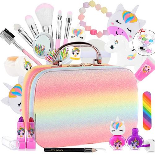 Kids Real Makeup Kit for Little Girls: with Pink Unicorn Purse - Real, Non Toxic, Washable Make Up Toy - for Toddler Young