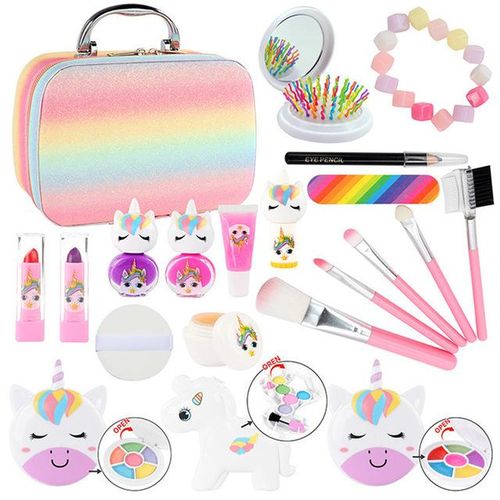 Kids Real Makeup Kit for Little Girls: with Pink Unicorn Purse - Real, Non Toxic, Washable Make Up Toy - for Toddler Young