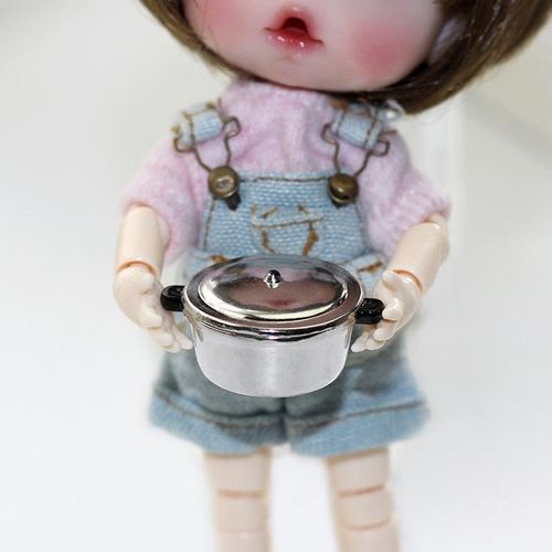 3PCS/SET Metal 1/12 Scale Miniature Dollhouse Pot Mini Pretend Play Cooking Untensil for OB11 Doll Kithcen Toy