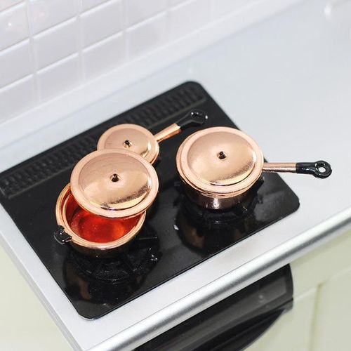 3PCS/SET Metal 1/12 Scale Miniature Dollhouse Pot Mini Pretend Play Cooking Untensil for OB11 Doll Kithcen Toy