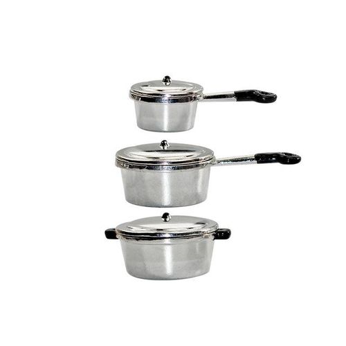 3PCS/SET Metal 1/12 Scale Miniature Dollhouse Pot Mini Pretend Play Cooking Untensil for OB11 Doll Kithcen Toy