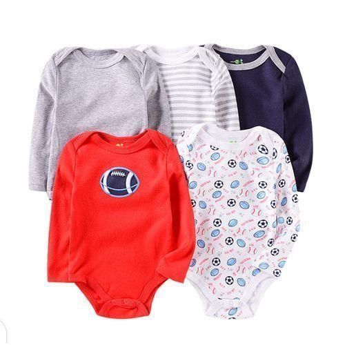 5 Pack Baby Boy Long Sleeve Bodysuits - Multiple Designs