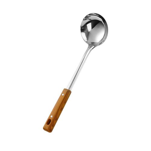 Stainless steel kitchenware set for stir frying, heat-insulating, thickened wood grain handle, spatula, leaky spoon, soup spoon, household kitchen utensils