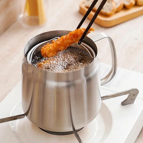 Stainless Steel Versatile Oil Filter Vessel 1.5L Kitchen Fryer with Filter Leak-proof Deep Frying Pot for Cooking French Fries