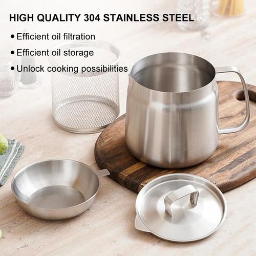 Stainless Steel Versatile Oil Filter Vessel 1.5L Kitchen Fryer with Filter Leak-proof Deep Frying Pot for Cooking French Fries