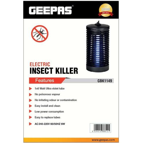 Geepas Electric Insect Killer Bug Zapper 6W - Safe & Portable, Non-Toxic Mosquito Ant Fly Bug Killer Lightweight & Efficient Mosquito Eliminator with Camping Lantern -Black