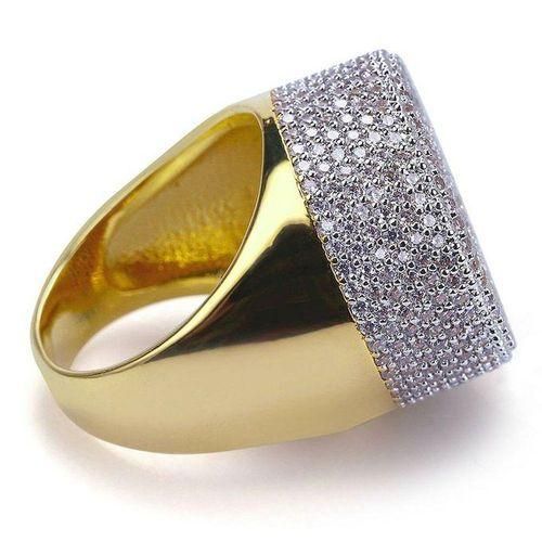 Hip Hop Fashion Ring Gold Plated Rapper Round Bling Rings Men Jewelry Size 7