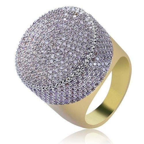 Hip Hop Fashion Ring Gold Plated Rapper Round Bling Rings Men Jewelry Size 7
