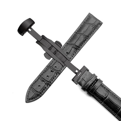 Business Casual Black Brown Genuine Calfskin Leather Watch band Strap erfly Buckle Crocodile Pattern Bracelet 18 20 22 24 mm