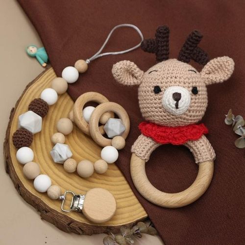 Diy Crochet Elephant Baby Teether Bpa Free Silicone Beads Teething Bracelet Baby Pacifier Clip Rodents Wooden Baby Rattle Toys