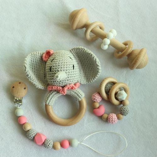 Diy Crochet Elephant Baby Teether Bpa Free Silicone Beads Teething Bracelet Baby Pacifier Clip Rodents Wooden Baby Rattle Toys