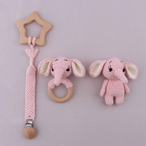 Diy Crochet Elephant Baby Teether Bpa Free Silicone Beads Teething Bracelet Baby Pacifier Clip Rodents Wooden Baby Rattle Toys