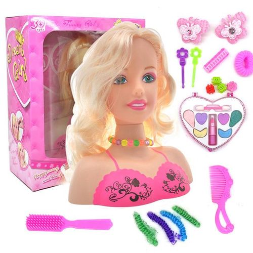 Stylist Kids Makeup Beauty Toys For Girls Half Body Hairstyle Doll With Cosmetic Set Makeup Training Pretend Play Toy