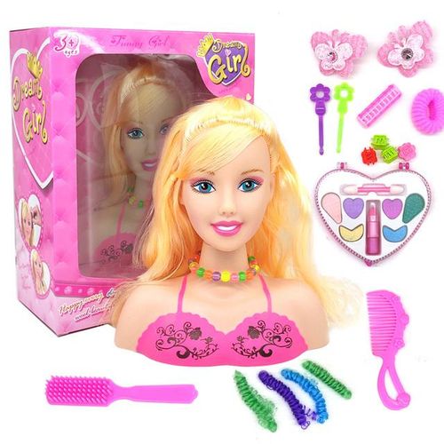 Stylist Kids Makeup Beauty Toys For Girls Half Body Hairstyle Doll With Cosmetic Set Makeup Training Pretend Play Toy