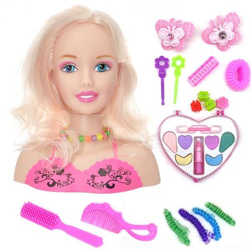 Stylist Kids Makeup Beauty Toys For Girls Half Body Hairstyle Doll With Cosmetic Set Makeup Training Pretend Play Toy