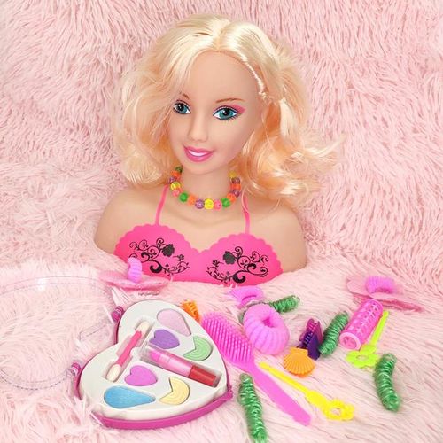 Stylist Kids Makeup Beauty Toys For Girls Half Body Hairstyle Doll With Cosmetic Set Makeup Training Pretend Play Toy