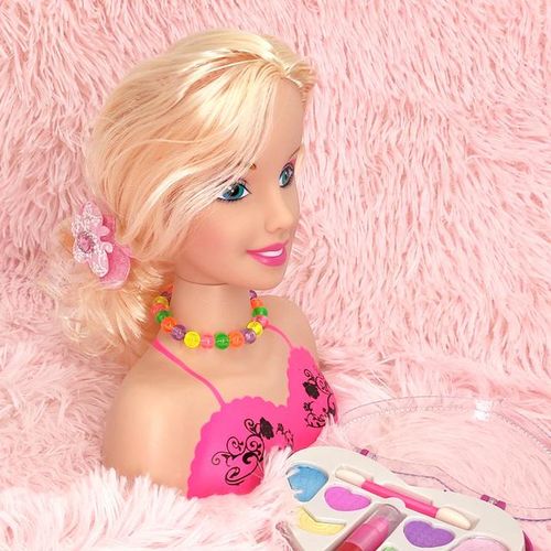 Stylist Kids Makeup Beauty Toys For Girls Half Body Hairstyle Doll With Cosmetic Set Makeup Training Pretend Play Toy