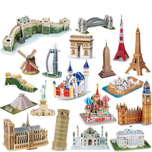 3D Carboard Paper Building Puzzle Model Toy Great Wall Tower Bridge White House Notre Dame Eiffel Jigsaw for Kids 6 Years