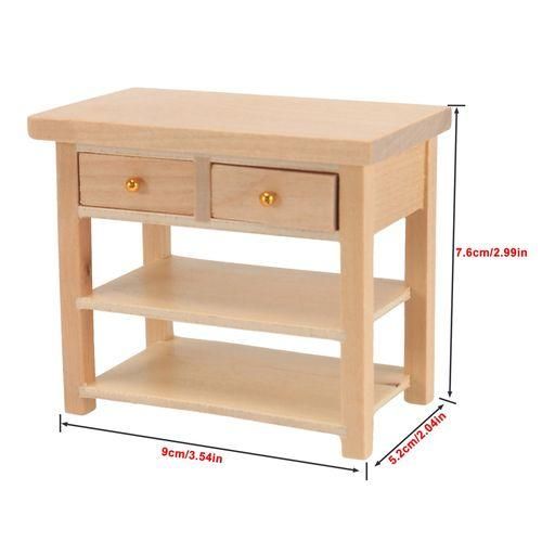 112 DollHouse Furniture Miniature Wooden Console Table Cabinet Kitchen Room Sideboard Bathroom Shelf Wood Color