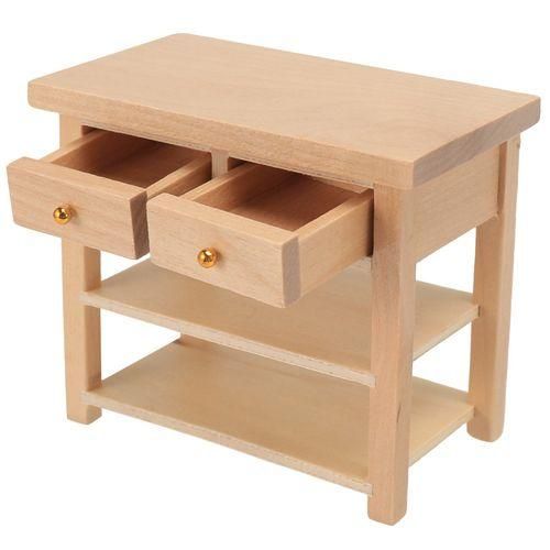 112 DollHouse Furniture Miniature Wooden Console Table Cabinet Kitchen Room Sideboard Bathroom Shelf Wood Color