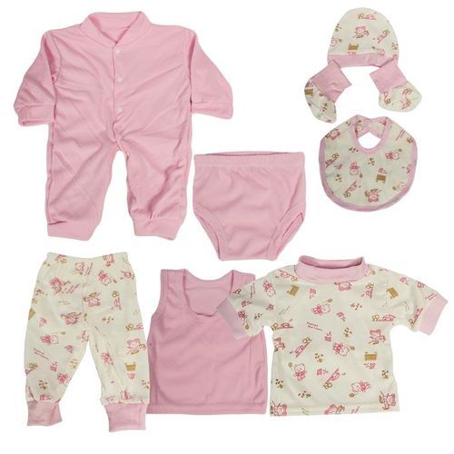 Newborn Baby Girl Cotton Overall 8 Piece Clothing Set - Pink Multiple Designs