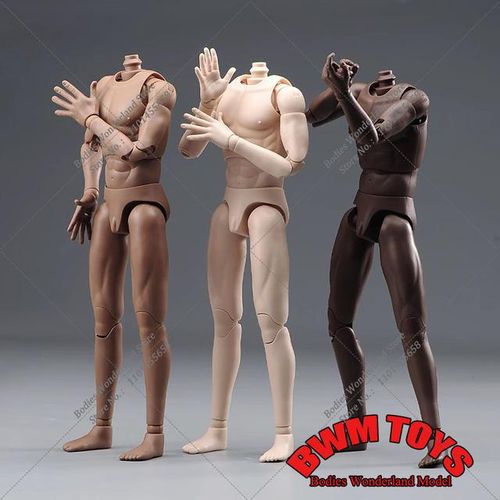 Pale White Black Skin 1/6 Super Movable Male Muscle Super Flexible Joint Body with Different Hand Shape fit 12