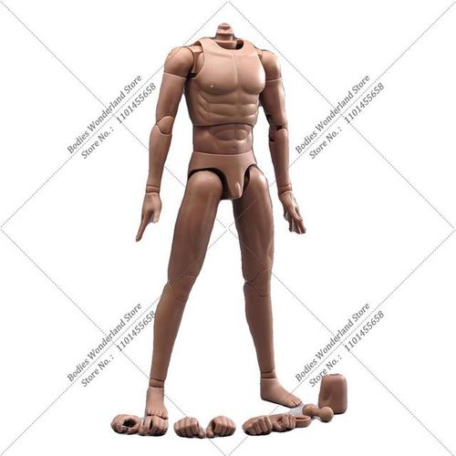 Pale White Black Skin 1/6 Super Movable Male Muscle Super Flexible Joint Body with Different Hand Shape fit 12