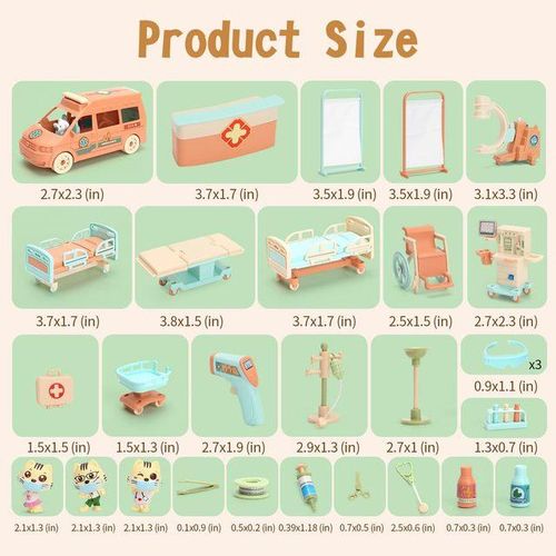 Cat Dolls Pet Pretend Play Toys, Figures Playset Toy, Hospital and Ambulance Toy with Lights and Sound, Educational Toys