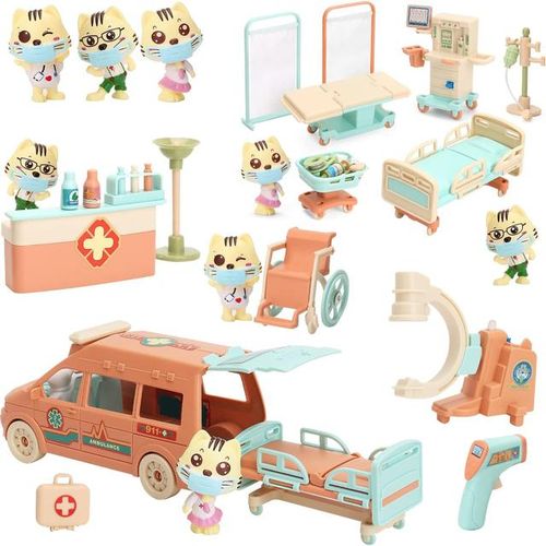 Cat Dolls Pet Pretend Play Toys, Figures Playset Toy, Hospital and Ambulance Toy with Lights and Sound, Educational Toys