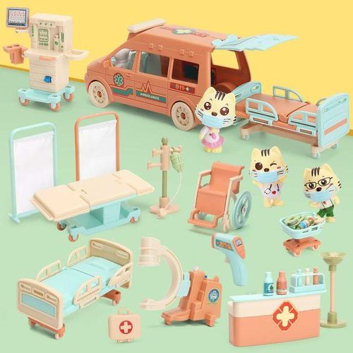 Cat Dolls Pet Pretend Play Toys, Figures Playset Toy, Hospital and Ambulance Toy with Lights and Sound, Educational Toys