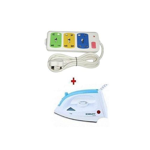 Scarlett Steam Iron + Free 3 Way Socket Extension Cable - White,Blue
