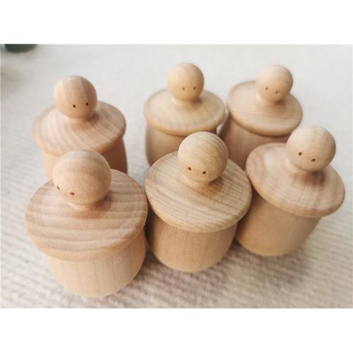 Rainbow Beech Little Thing Toys Handmade Wooden Cup Figure Gyro Game Color Sorting Peg Dolls for Kids