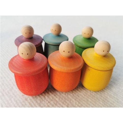 Rainbow Beech Little Thing Toys Handmade Wooden Cup Figure Gyro Game Color Sorting Peg Dolls for Kids