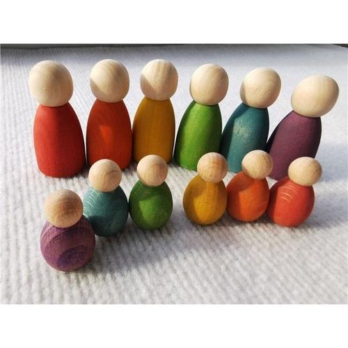Rainbow Beech Little Thing Toys Handmade Wooden Cup Figure Gyro Game Color Sorting Peg Dolls for Kids