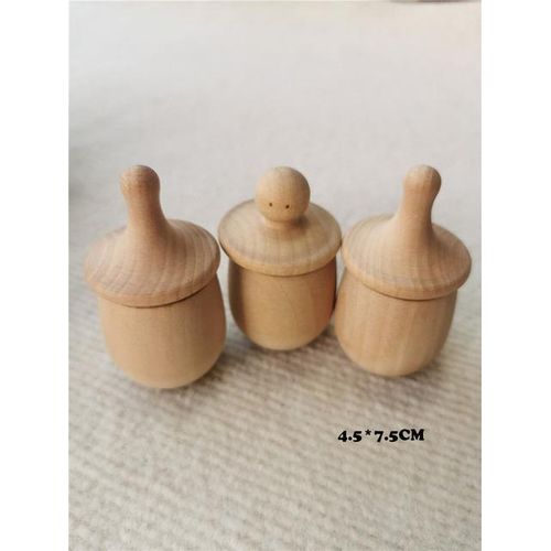 Rainbow Beech Little Thing Toys Handmade Wooden Cup Figure Gyro Game Color Sorting Peg Dolls for Kids