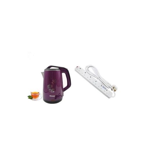 6 Way Extension Cable & 2.5L Electric Kettle -Color Of Kettle May Vary