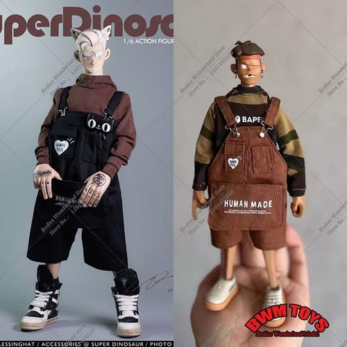 1/6 Scale Fashion Male Loose Bib Overalls Vintage Jean Jumpsuit Suspender Trousers Hoodies Fit 12