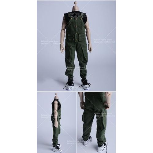 1/6 Male Loose Vest Bib Overalls Vintage Jumpsuit Cargo Pants Straight Suspender Trousers Fit 12
