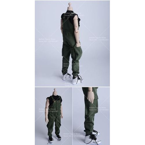1/6 Male Loose Vest Bib Overalls Vintage Jumpsuit Cargo Pants Straight Suspender Trousers Fit 12